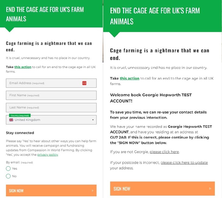 Examples of the two action form displays