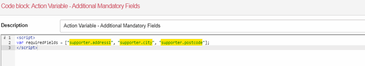 Additional Action Fields Mandatory