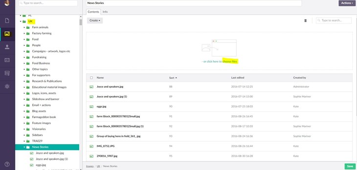 Screenshot of Umbraco uploading an image