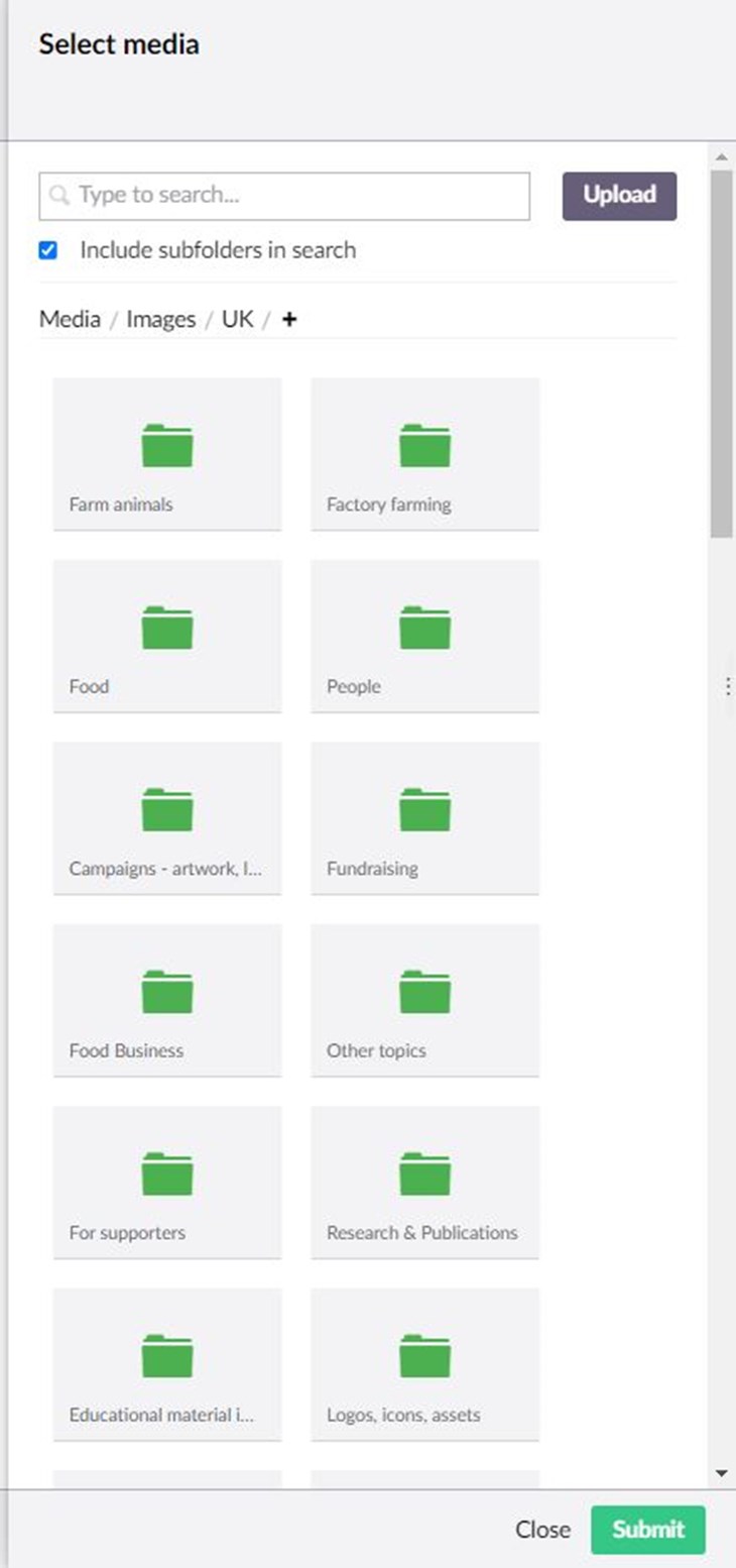 Umbraco screenshot of image folders