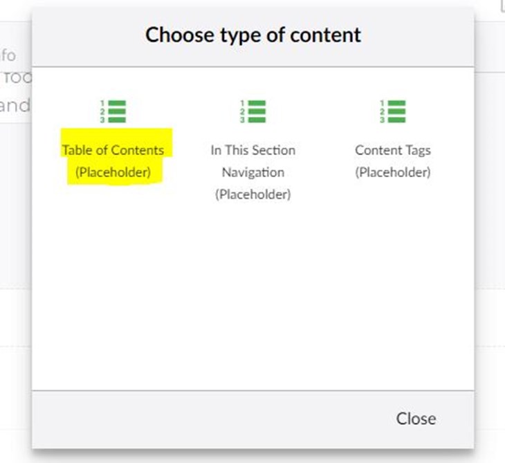 Screenshot of Sidebar Table of Contents in Umbraco