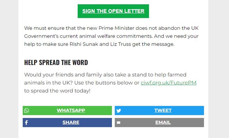 Screenshot of social share buttons in an email in Dot Digital