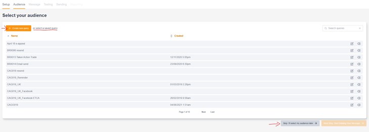 Engaging Networks selecting audience