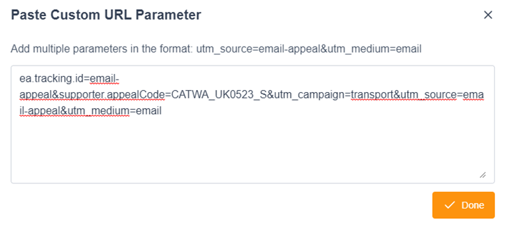 Tracked link in parameters field