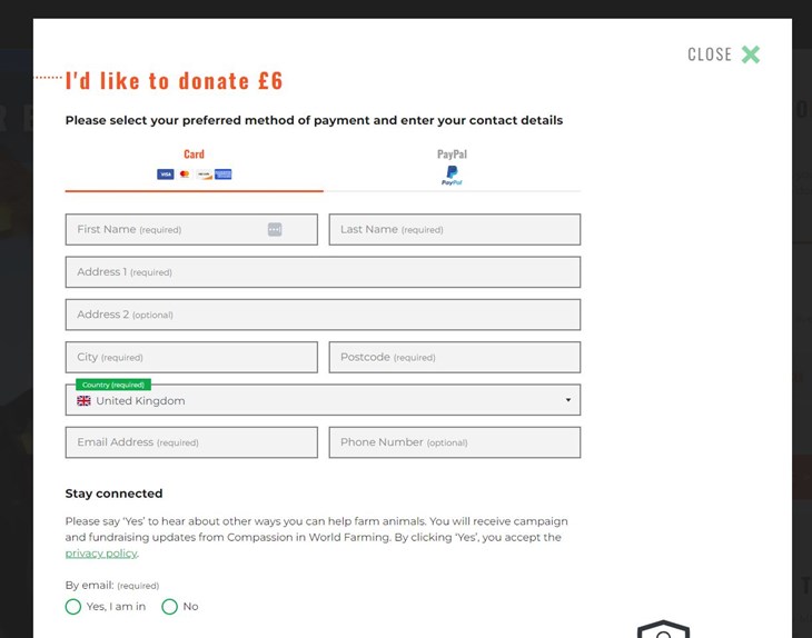 Pre-set donation pop up