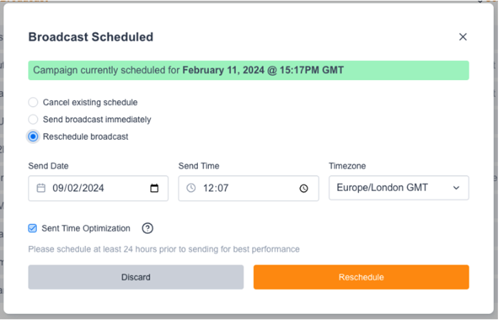 Reschedule or cancel a scheduled broadcast