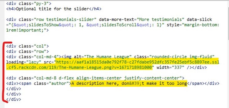 A screenshot of the code of the image slider