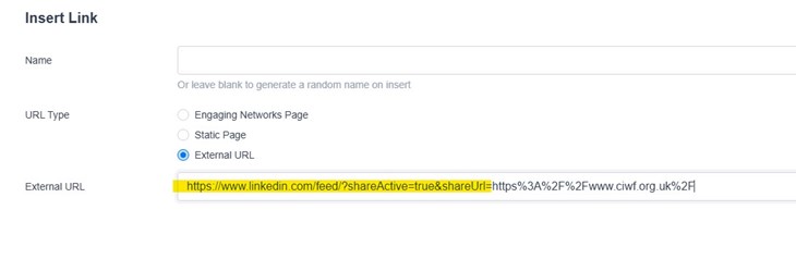 Screenshot of the external link window